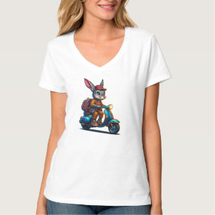 Vintage Bunny on Scooter – Women’s V-Neck T-Shirt