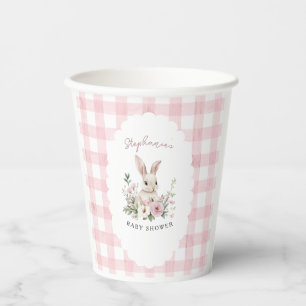 Vintage Bunny Pink Gingham Girl Baby Shower Paper Cups