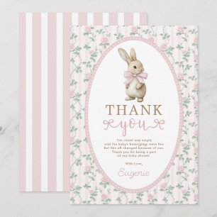 Vintage Bunny Pink Roses Girl Baby Shower Thank You Card