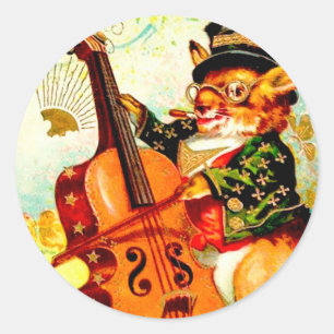 Vintage Bunny Playing with Violin Easter Greeting Classic Round Sticker