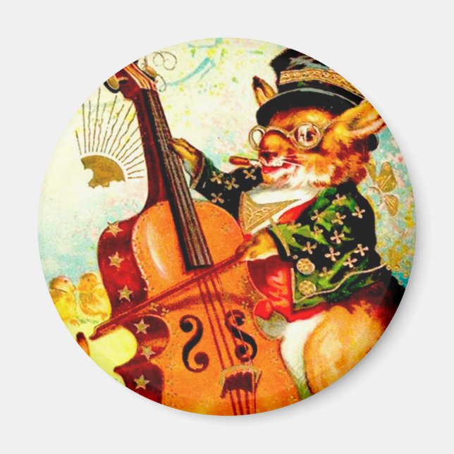 Vintage Bunny Playing with Violin Easter Greeting Magnet (Front)