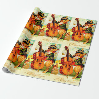 Vintage Bunny Playing with Violin Easter Greeting Wrapping Paper