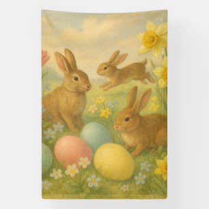 Vintage Bunny/Rabbit Easter Egg/Spring  Fleece  Banner