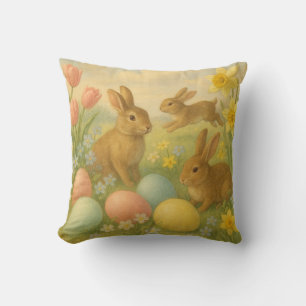 Vintage Bunny/Rabbit Easter Egg/Spring  Fleece  Cushion