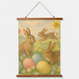 Vintage Bunny/Rabbit Easter Egg/Spring Fleece Hanging Tapestry