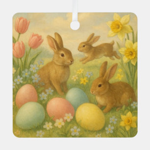 Vintage Bunny/Rabbit Easter Egg/Spring Fleece Metal Tree Decoration