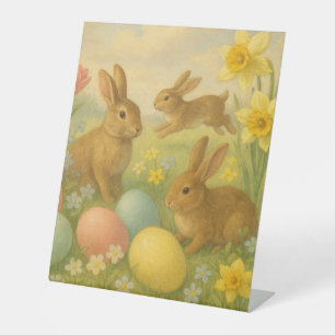 Vintage Bunny/Rabbit Easter Egg/Spring  Fleece  Pedestal Sign