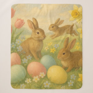 Vintage Bunny/Rabbit Easter Egg/Spring Fleece Sherpa Blanket