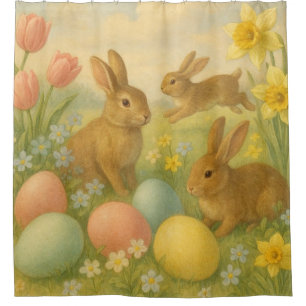 Vintage Bunny/Rabbit Easter Egg/Spring  Fleece  Shower Curtain