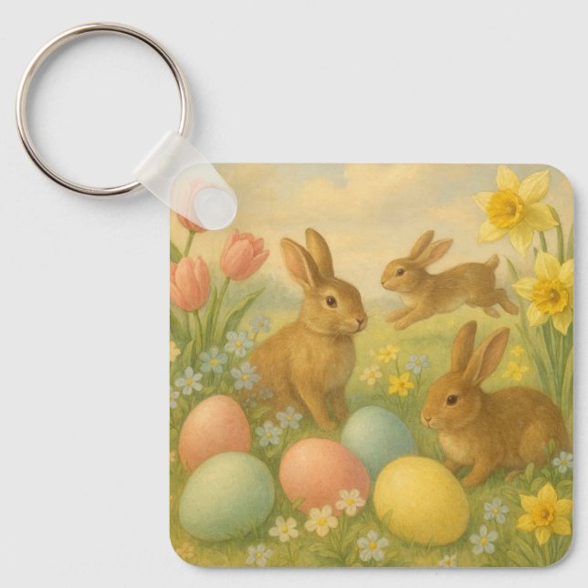 Vintage Bunny/Rabbit Easter Egg/Spring   Key Ring (Front)