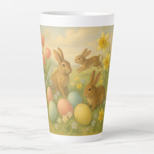 Vintage Bunny/Rabbit Easter Egg/Spring  Latte Mug (Front)