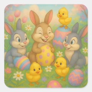 Vintage Bunny/Rabbit Easter Egg/Spring Square Sticker