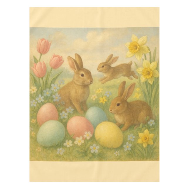 Vintage Bunny/Rabbit Easter Egg/Spring  Tablecloth (Front)