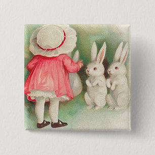 Vintage Bunny Rabbits Easter Greeting 15 Cm Square Badge