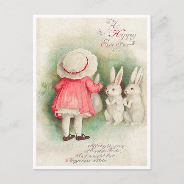 Vintage Bunny Rabbits Easter Greeting Postcard (Front)