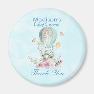 Vintage Bunny Riding in a Balloon Baby Shower Magnet