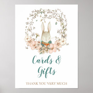 Vintage Bunny Script Baby Shower Cards Gifts Sign
