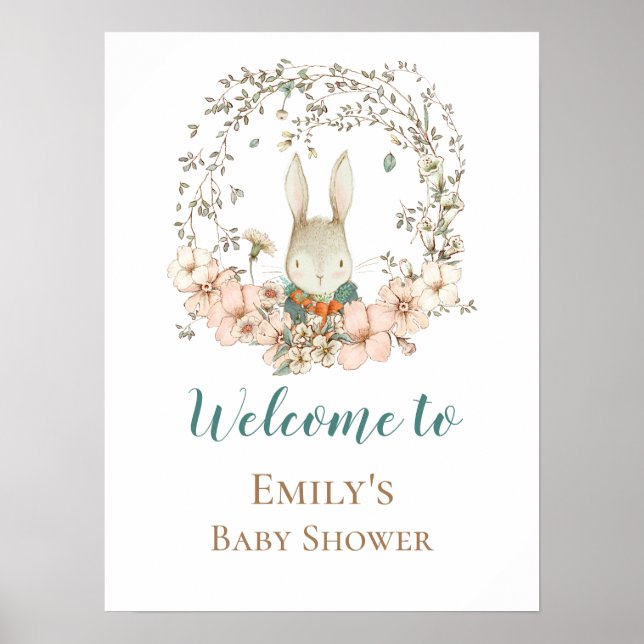 Vintage Bunny Script Welcome to Baby Shower Sign (Front)