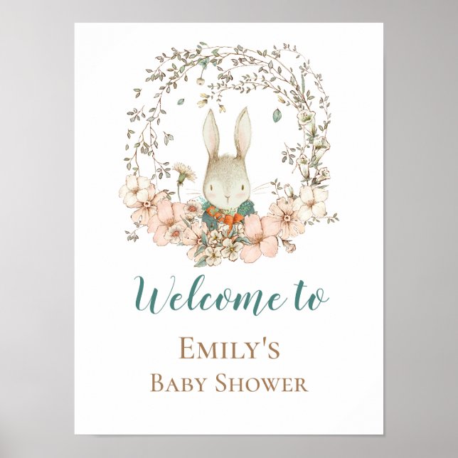 Vintage Bunny Script Welcome to Baby Shower Sign (Front)