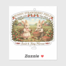 Vintage Bunny Strawberry Field Cottagecore Illustr