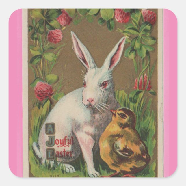 Vintage Bunny With Chick Easter Sticker (Front)