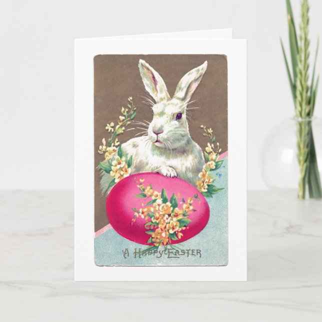 Vintage Bunny With Egg Greeting Card (Front)