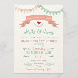Vintage Bunting Whimsical Wedding Invitation