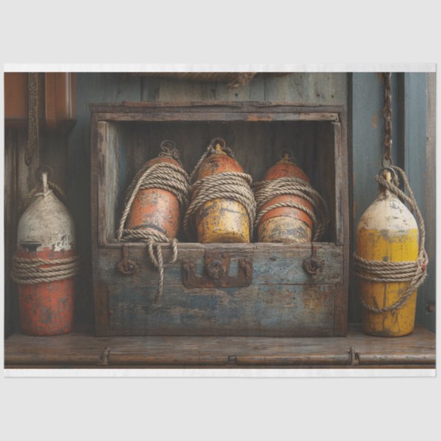 Vintage Buoy Set Rustic Nautical Decoupage Tissue Paper (Front)