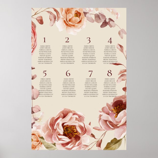 Vintage Burgundy and Beige Seating Chart Poster 2  (Front)