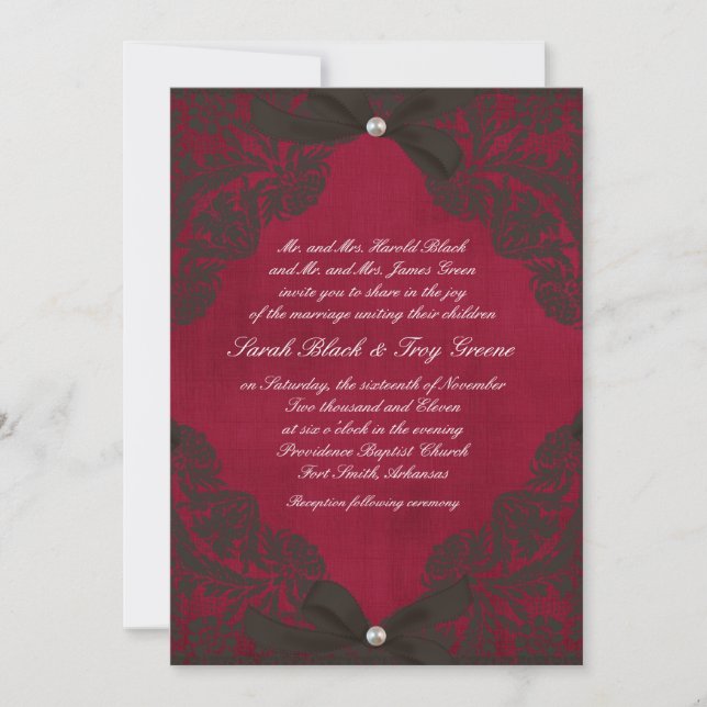 Vintage Burgundy and Black Lace Invitation (Front)