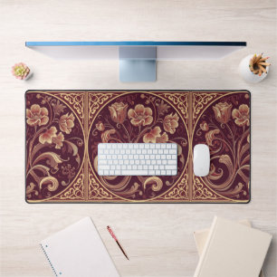 Vintage burgundy and gold Art Nouveau Floral Desk Mat