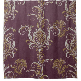 Vintage Burgundy and Gold Damask Shower Curtain