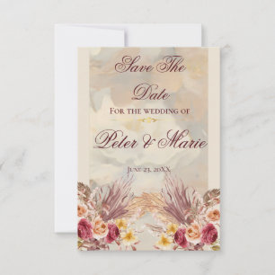Vintage Burgundy and Toasted Orange Floral Save The Date