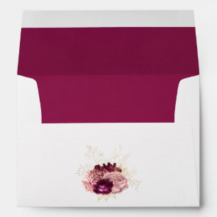Vintage Burgundy, Blush and Gold Floral Wedding Envelope