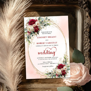 Vintage Burgundy Bohemian Floral Wedding Invitatio Invitation