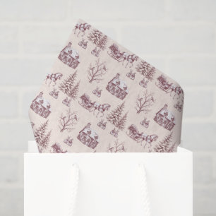 Vintage Burgundy Christmas Toile Horse Sleigh Tissue Paper