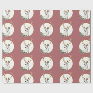 Vintage Burgundy Deer Antler Wrapping Paper