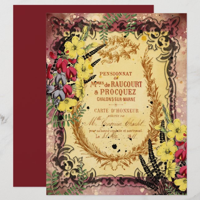 Vintage Burgundy Ephemera Frames Scrapbook Paper (Front/Back)