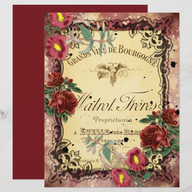 Vintage Burgundy Ephemera Frames Scrapbook Paper (Front/Back)