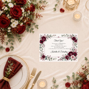 Vintage Burgundy Floral Wedding Thank You Card