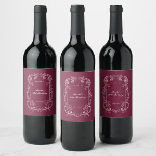 Vintage Burgundy Floral Welcome Birthday Sign Wine Label