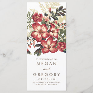 vintage burgundy flowers wedding programs programme