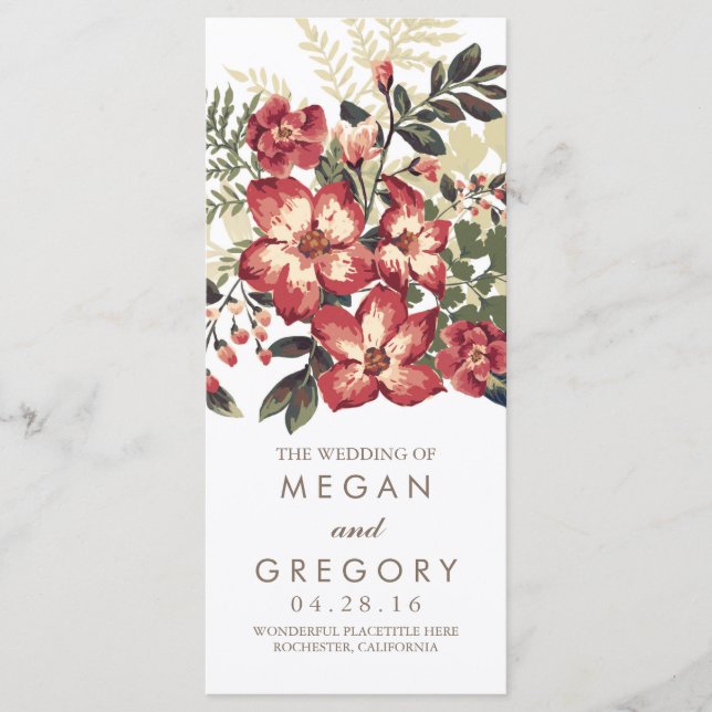 vintage burgundy flowers wedding programs programme (Front)