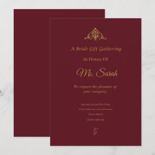 Vintage Burgundy Gold Bride Shower Invitation