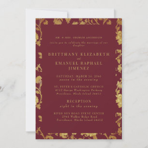 Vintage Burgundy & Gold Chinoiserie 2 Venue Invitation