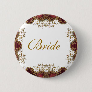 Vintage burgundy gold wedding "bridal party" 6 cm round badge