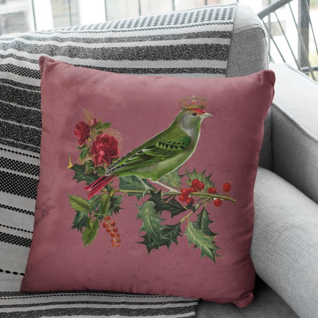 Vintage Burgundy Green Bird Victorian Cushion (Creator Uploaded)