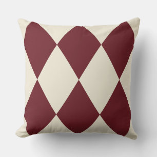 Vintage Burgundy Harlequin Diamond Pattern Retro Cushion