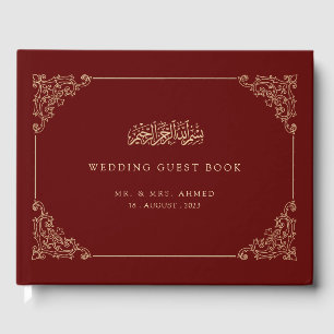 Vintage Burgundy Islamic Muslim Wedding Guest Book