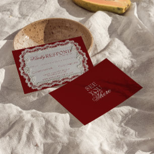 Vintage Burgundy Lace Doily  Fancy Retro Wedding RSVP Card